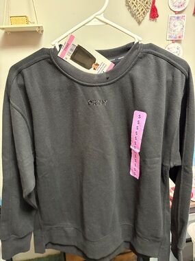 DKNY Black Pullover Sweatshirt with Embroidered Logo